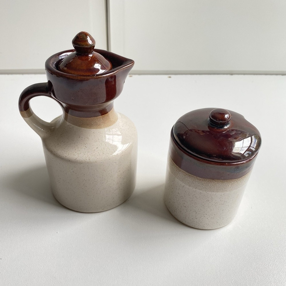 Harvest Brown StoneWare Oil & Vinegar‎ Creamer Sugar Pottery Containers Two-tone